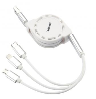 Handy Ladekabel 3 in 1 Aufziehbar USB auf Iphone,Samsung Micro, Typ-C ca. 1 m in